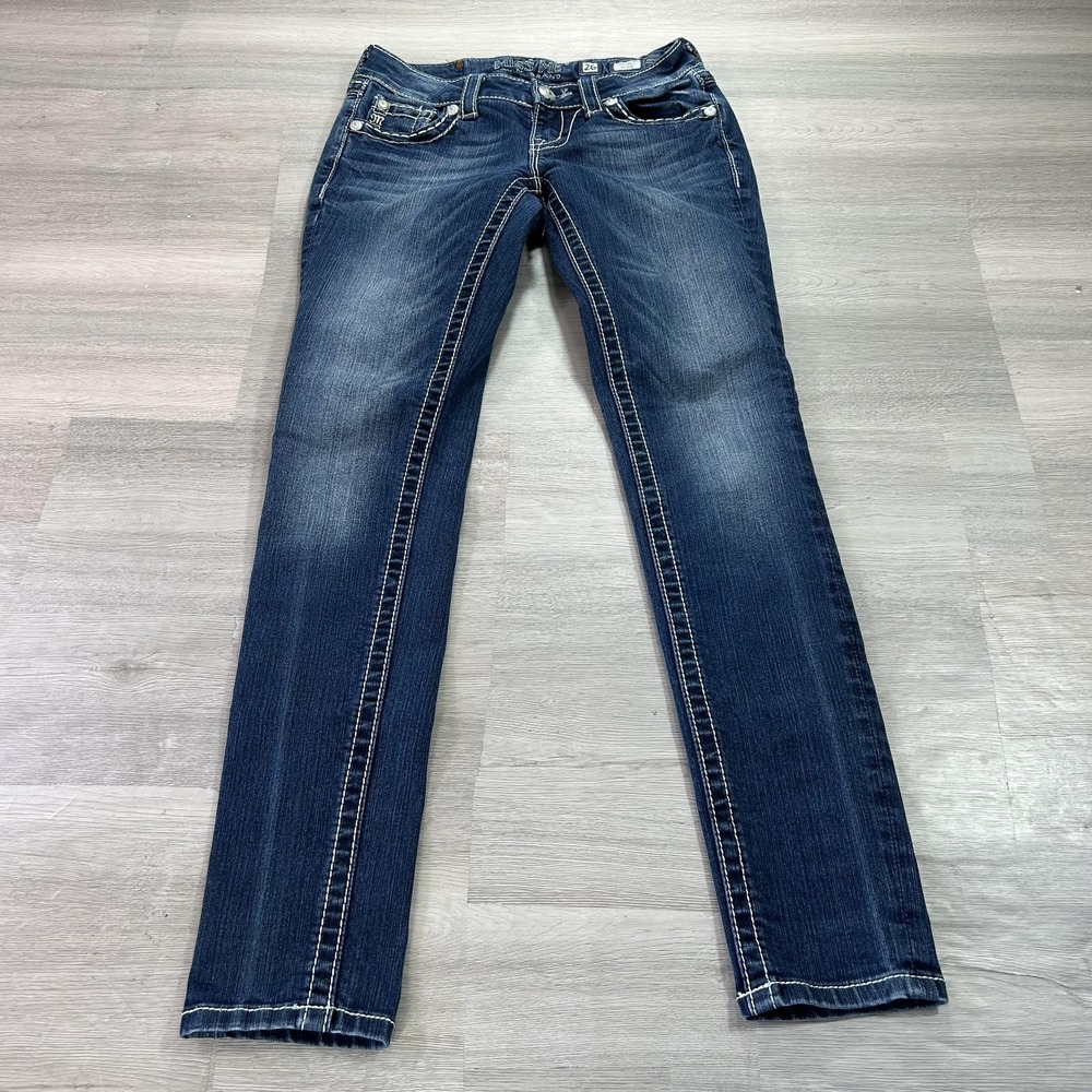 Miss Me Signature Skinny Jeans Womens 26 Blue Dark Wash Low Rise Stretchโ Denim